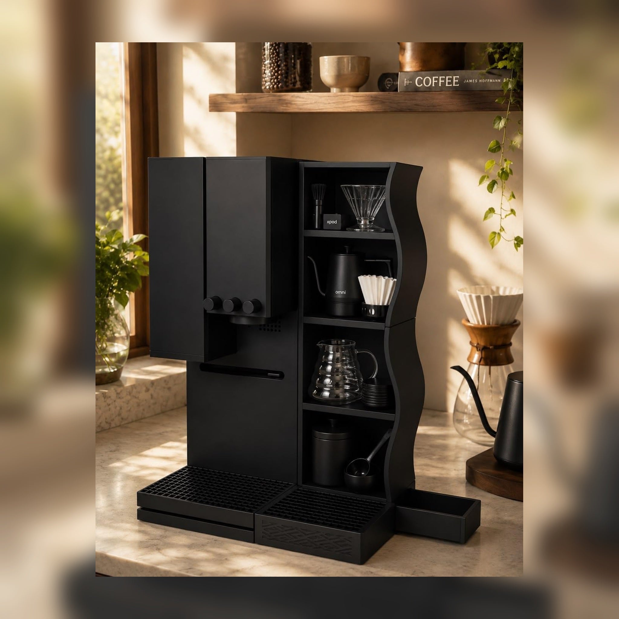 Wavy Coffee Station Organizer Compatible with xBloom Studio – 4-Tier Storage Shelf with Drip Platform & Side Tray