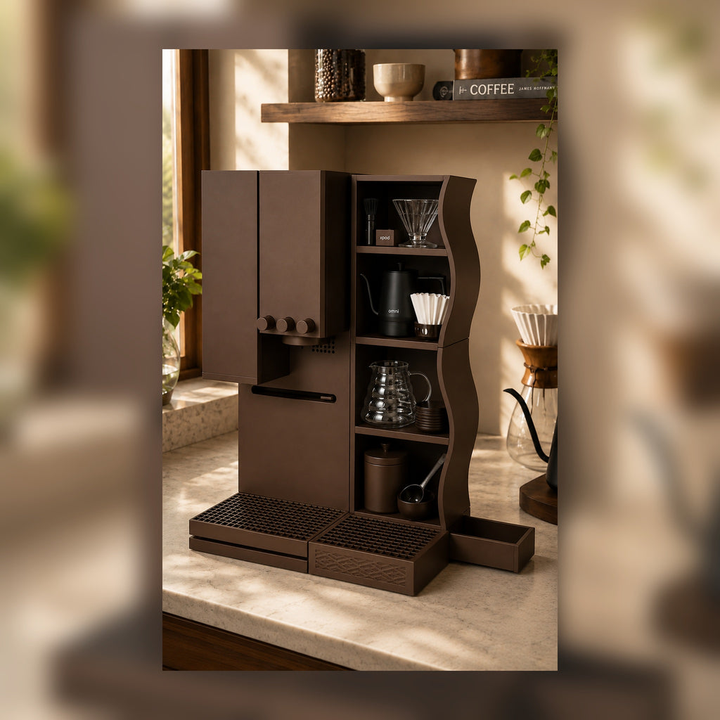 Wavy Coffee Station Organizer Compatible with xBloom Studio – 4-Tier Storage Shelf with Drip Platform & Side Tray